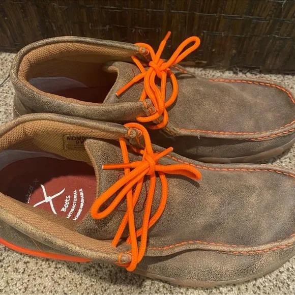 Twisted X Chukka Genuine Leather Driving Moccasin Orange Stitching and Trim