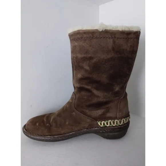 UGG 5183 Kona Dark Brown Leather Sheepskin Elastic Toggle Boots Women's Size 7