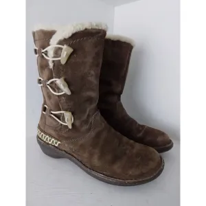 UGG 5183 Kona Dark Brown Leather Sheepskin Elastic Toggle Boots Women's Size 7