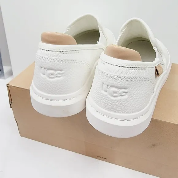 UGG Alameda Sammy Leather Sneakers Womens US 7 White Slip On Casual Shoes