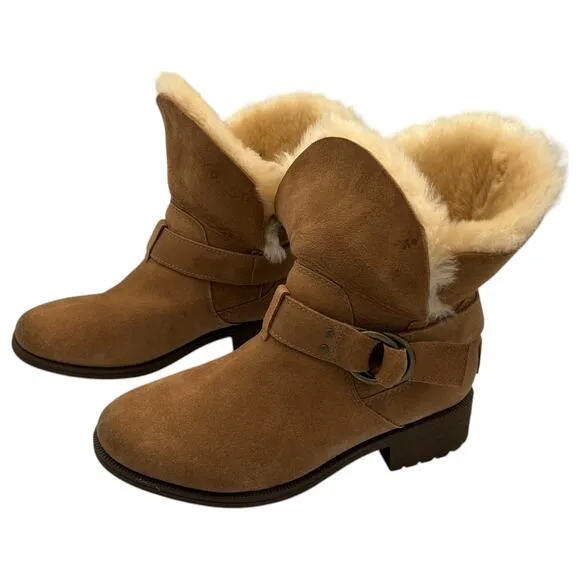 UGG Australia Bodie Chestnut Waterproof Sheepskin Brown Ankle Boots Size 7.5