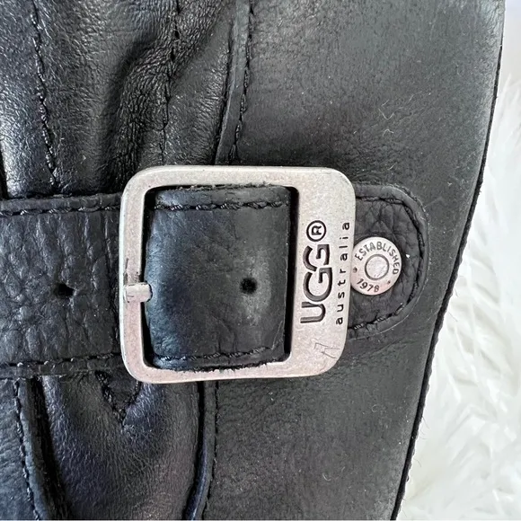 UGG Australia Boots Moto Black Leather Women Size 8