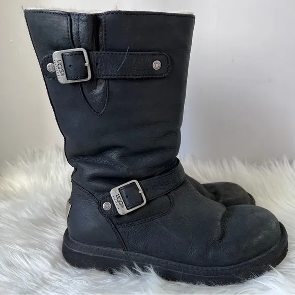 UGG Australia Boots Moto Black Leather Women Size 8