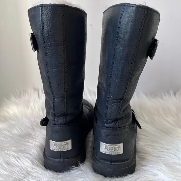UGG Australia Boots Moto Black Leather Women Size 8