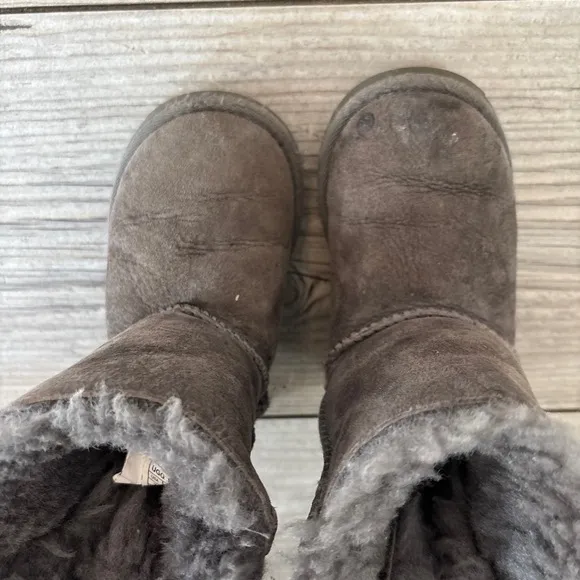 UGG Australia Gray Brown Bow Fur Lined Suede Ugg-Style Boots Toddler 7