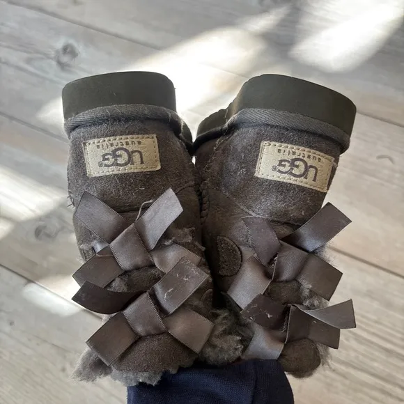 UGG Australia Gray Brown Bow Fur Lined Suede Ugg-Style Boots Toddler 7