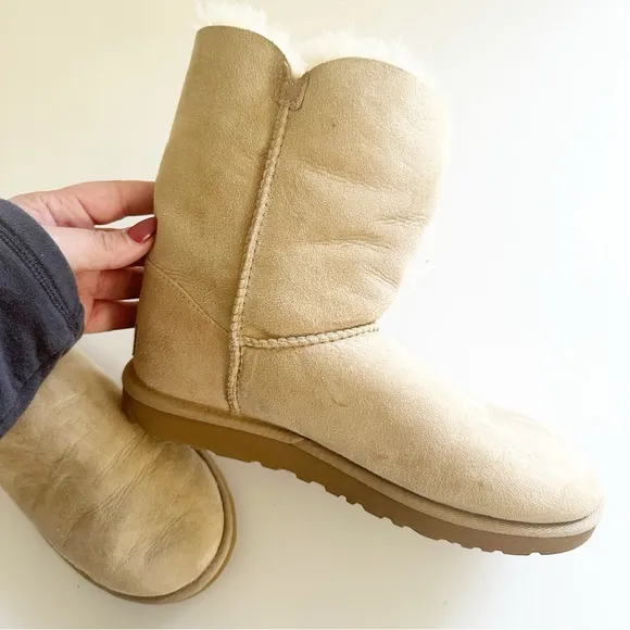 UGG Bailey Button II Suede &amp; Shearling Boot Sand Suede 8