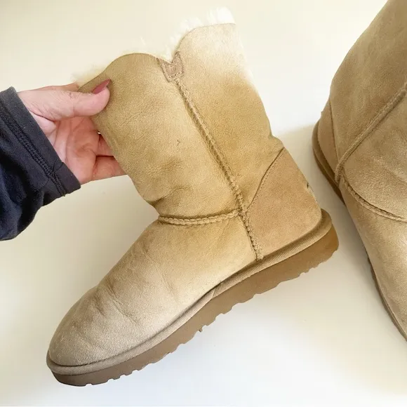 UGG Bailey Button II Suede &amp; Shearling Boot Sand Suede 8