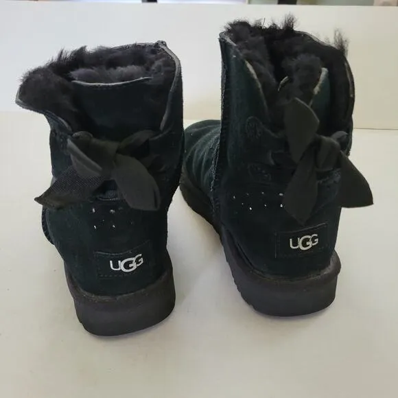 Ugg Boots Black Suede Gem Crystal Studded Bow Women Size 9 New S/N 1019197