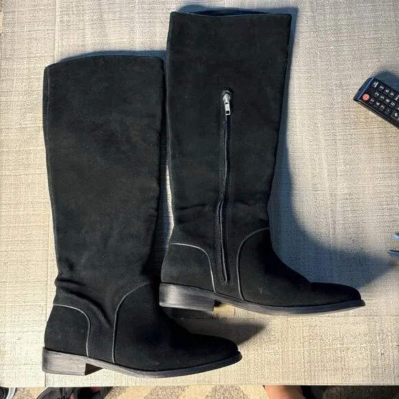 Ugg Boots Womens 8 Daley Black Suede Knee High Riding Boots Side Zip Low Heel