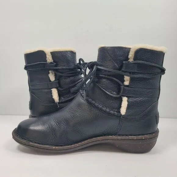 Ugg Caspia Women's Black Leather Ankle Boots S/N 1932 US Size 9