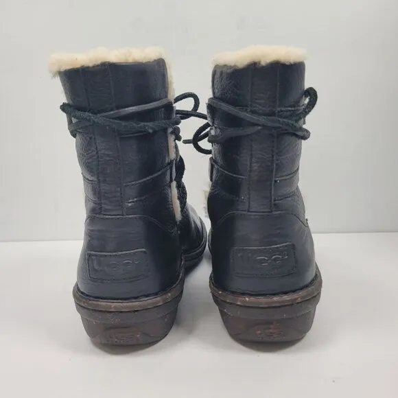 Ugg Caspia Women's Black Leather Ankle Boots S/N 1932 US Size 9