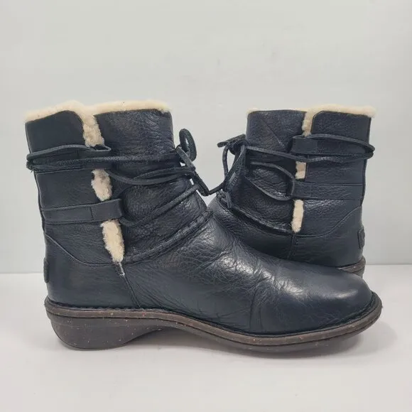 Ugg Caspia Women's Black Leather Ankle Boots S/N 1932 US Size 9