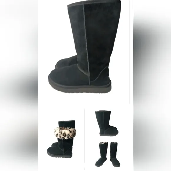 UGG Classic Tall II Boots Black Suede Women's Size 6 Retail $200