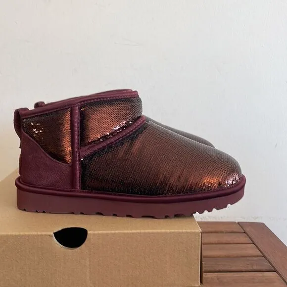 UGG Classic Ultra Mini Mirror Ball Sequins Boots Wild Grape US Women 7/UK 5/EU38