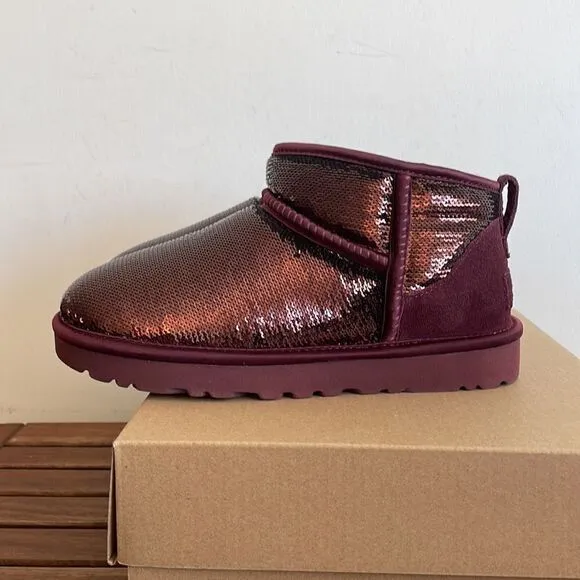 UGG Classic Ultra Mini Mirror Ball Sequins Boots Wild Grape US Women 7/UK 5/EU38