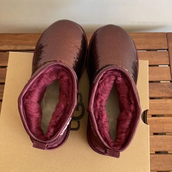 UGG Classic Ultra Mini Mirror Ball Sequins Boots Wild Grape US Women 7/UK 5/EU38