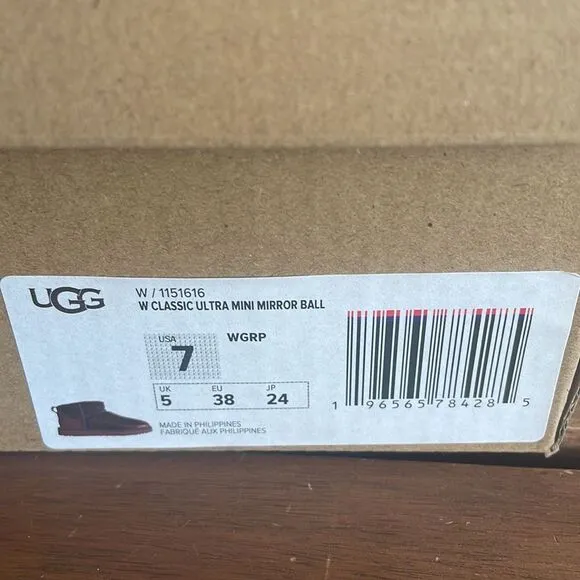 UGG Classic Ultra Mini Mirror Ball Sequins Boots Wild Grape US Women 7/UK 5/EU38