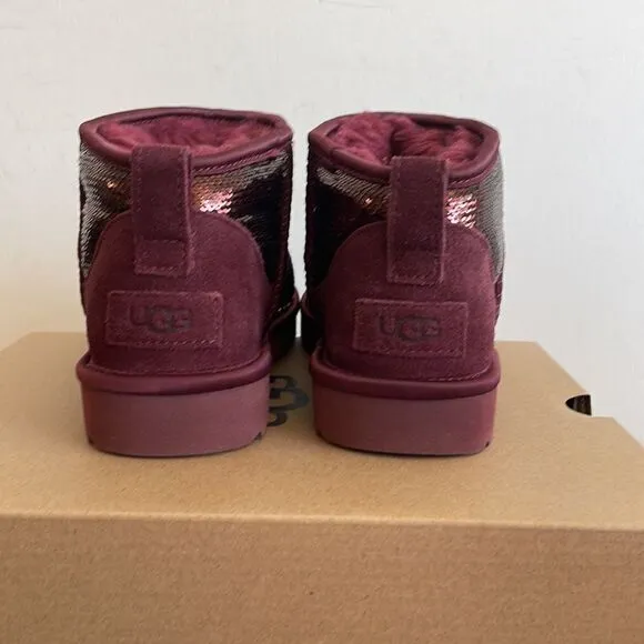 UGG Classic Ultra Mini Mirror Ball Sequins Boots Wild Grape US Women 7/UK 5/EU38