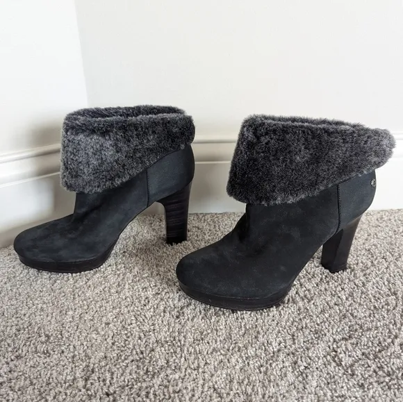 UGG Dandylion Suede Heeled Boots sz 8 - Charcoal Grey