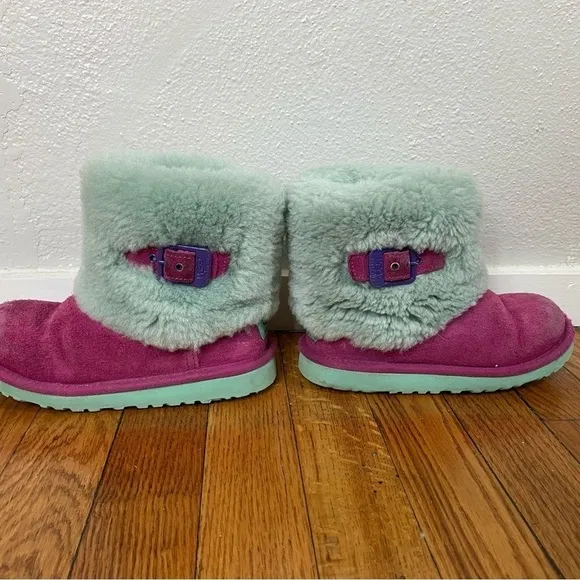 UGG Elle Kids Sheepskin Boots Pink/Blue Size 13