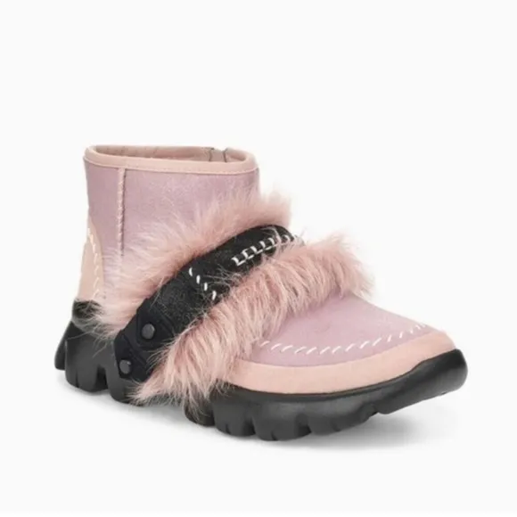 UGG FLUFF PUNK ankle WOMEN BOOTS SUEDE PINK CRYSTAL US 5