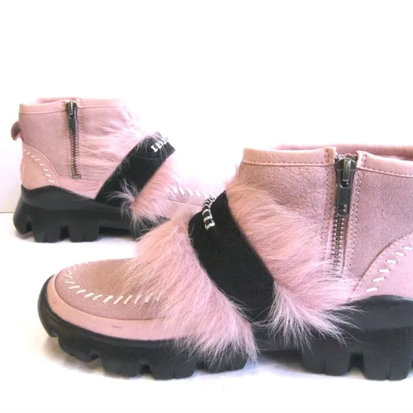 UGG FLUFF PUNK ankle WOMEN BOOTS SUEDE PINK CRYSTAL US 5