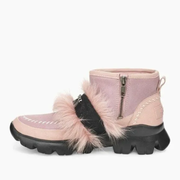 UGG FLUFF PUNK ankle WOMEN BOOTS SUEDE PINK CRYSTAL US 5