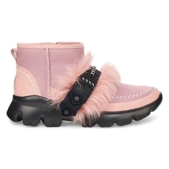 UGG FLUFF PUNK ankle WOMEN BOOTS SUEDE PINK CRYSTAL US 5