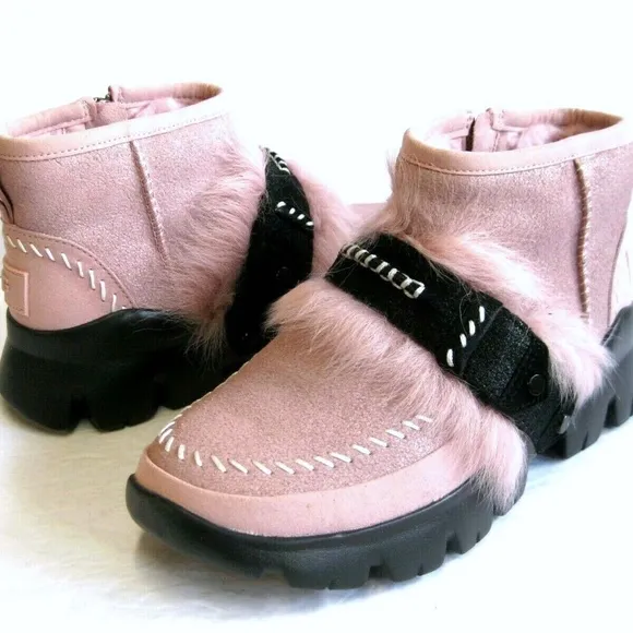 UGG FLUFF PUNK ankle WOMEN BOOTS SUEDE PINK CRYSTAL US 5