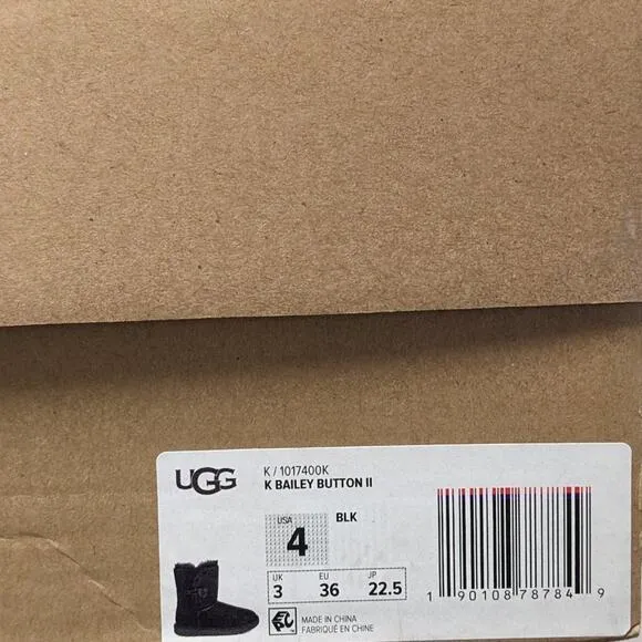 UGG Girls Bailey Button II Winter Boots, Black Suede, Big Kids 4
