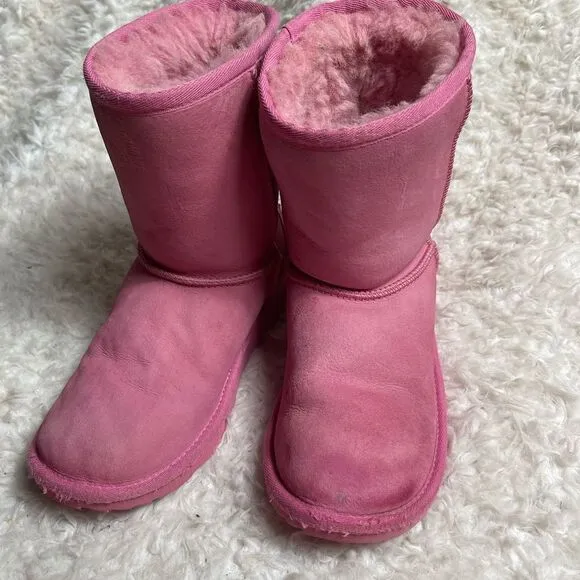 UGG Girl's Classic II Glitz  pink leather suede Wool Lined Pull-On Boots SZ5