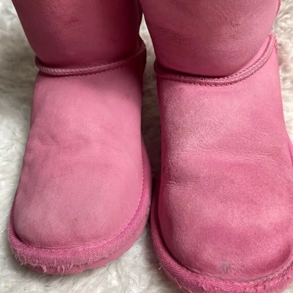 UGG Girl's Classic II Glitz  pink leather suede Wool Lined Pull-On Boots SZ5