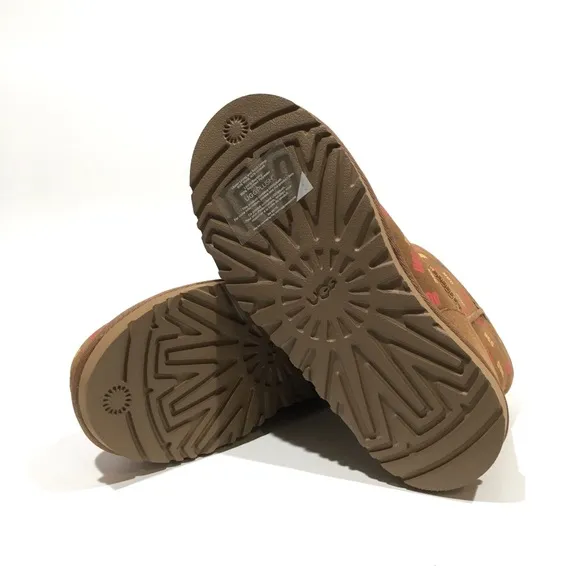 UGG JONA CONFETTI LOGO MINI BOOTS -CHESTNUT SUEDE -UGGPURE LINED -BIG KIDS US 3