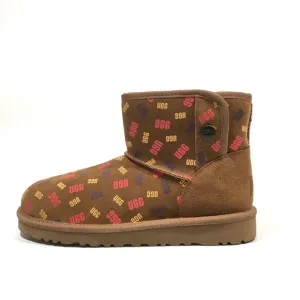 UGG JONA CONFETTI LOGO MINI BOOTS -CHESTNUT SUEDE -UGGPURE LINED -BIG KIDS US 3