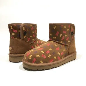 UGG JONA CONFETTI LOGO MINI BOOTS -CHESTNUT SUEDE -UGGPURE LINED -BIG KIDS US 4