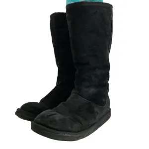 Ugg Knightsbridge Zip Up Calf Suede Leather Boots Size 8 Black Sheepskin