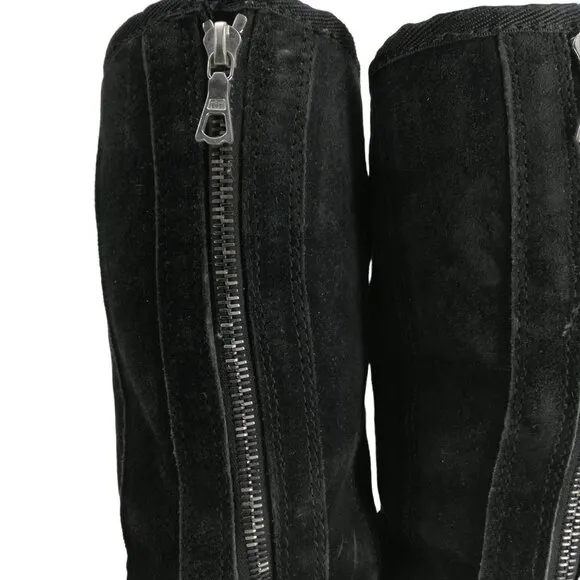 Ugg Knightsbridge Zip Up Calf Suede Leather Boots Size 8 Black Sheepskin