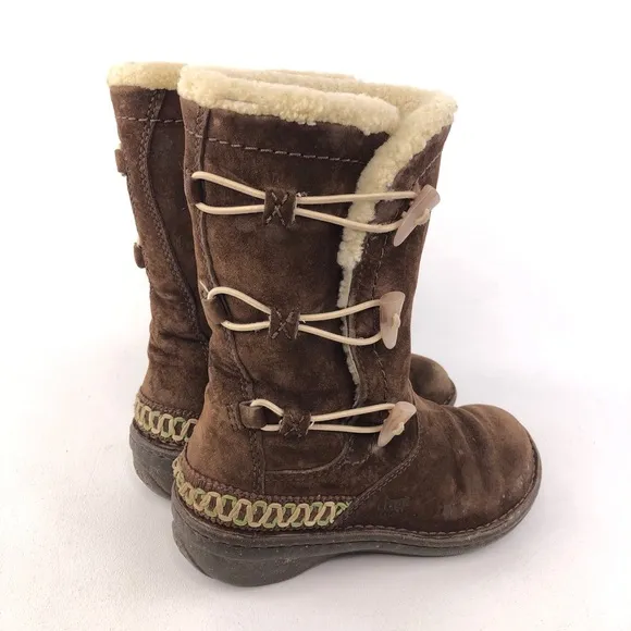 UGG Kona Brown Leather Toggle Winter Boots 6