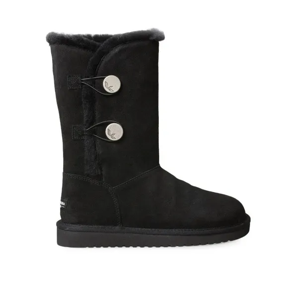 UGG Koolaburra Tall Black Suede Slip On Faux Fur  Boots Silver Button Size 8