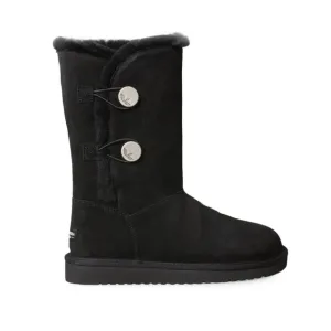 UGG Koolaburra Tall Black Suede Slip On Faux Fur  Boots Silver Button Size 8