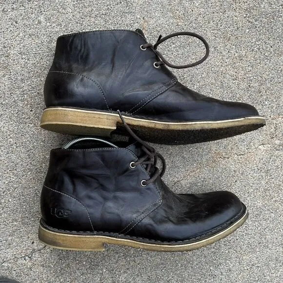 UGG Leighton Men's Chukka Boots Size 9.5 Crinkled Leather Chocolate Brown 3275