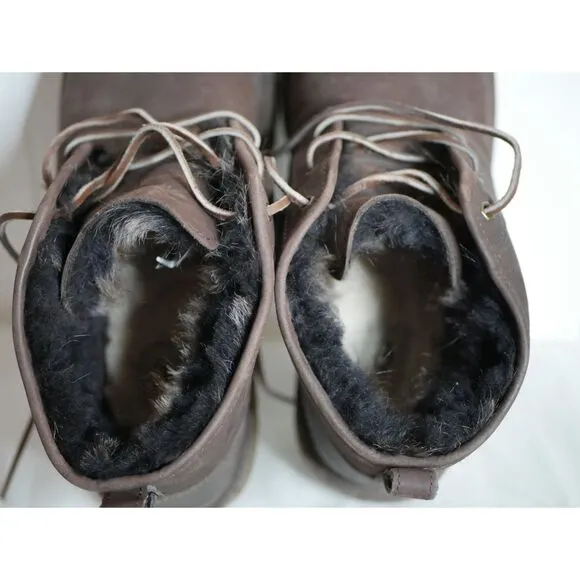 UGG Men's Brown Suede Lace-up Boots with Plush Lining Size 14