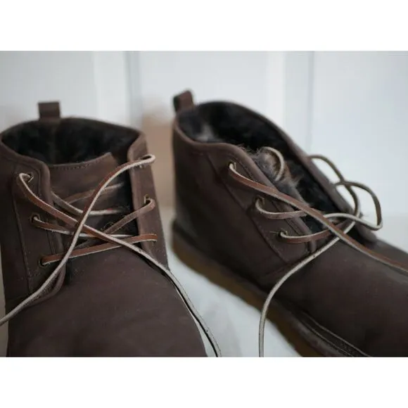 UGG Men's Brown Suede Lace-up Boots with Plush Lining Size 14