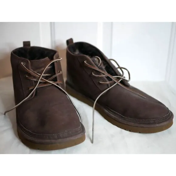 UGG Men's Brown Suede Lace-up Boots with Plush Lining Size 14