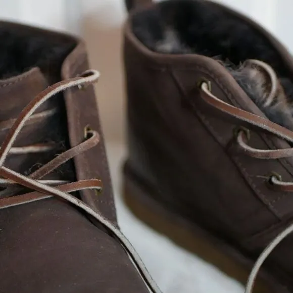 UGG Men's Brown Suede Lace-up Boots with Plush Lining Size 14