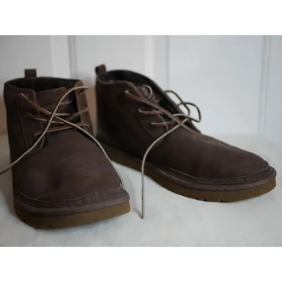 UGG Men's Brown Suede Lace-up Boots with Plush Lining Size 14