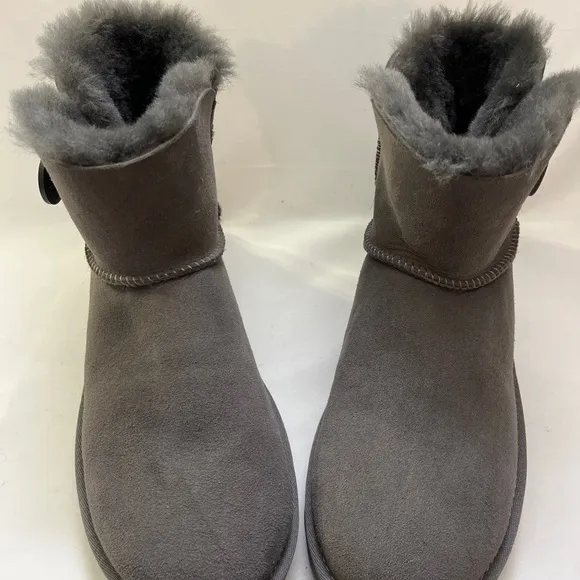 UGG Mini Bailey Button Gray Suede  Boots Womens Size 41 NWOT