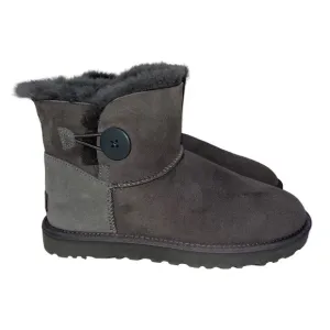 UGG Mini Bailey Button Gray Suede  Boots Womens Size 41 NWOT