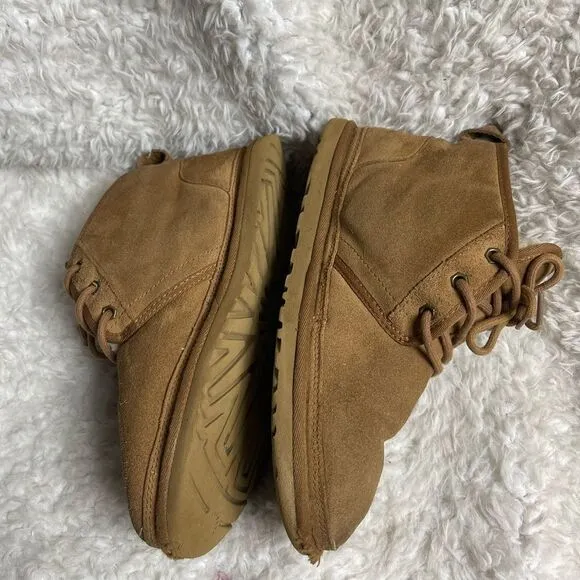 UGG Neumel chestnut leather suede lace up boots wool lining size 8